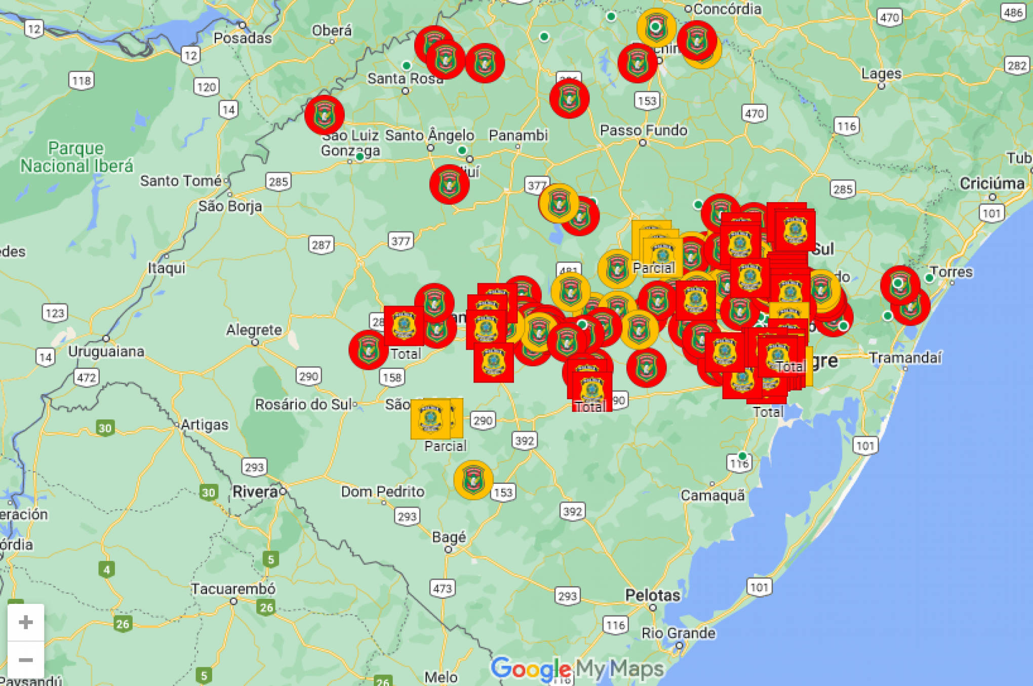 CATÁSTROFE NO RS: Mapa em tempo real mostra pontos com bloqueios em rodovias estaduais e federais; confira
