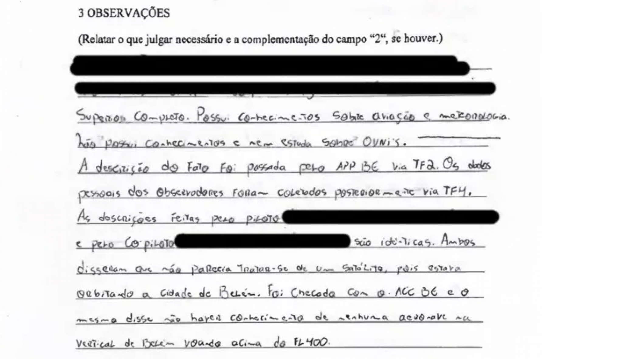 Documentos com relatos de pilotos brasileiros sobre OVNIs são revelados