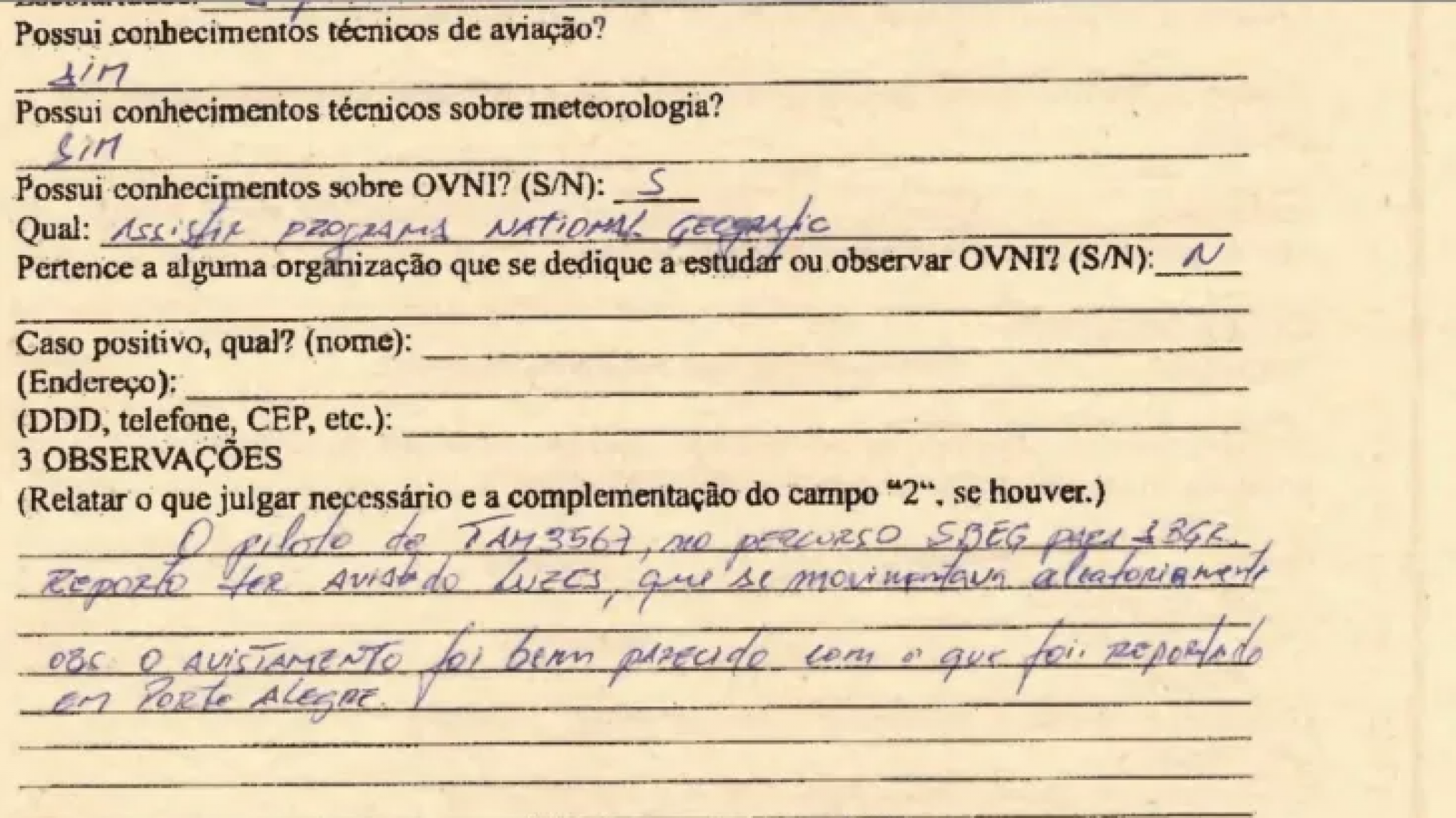 Documentos com relatos de pilotos brasileiros sobre OVNIs são revelados