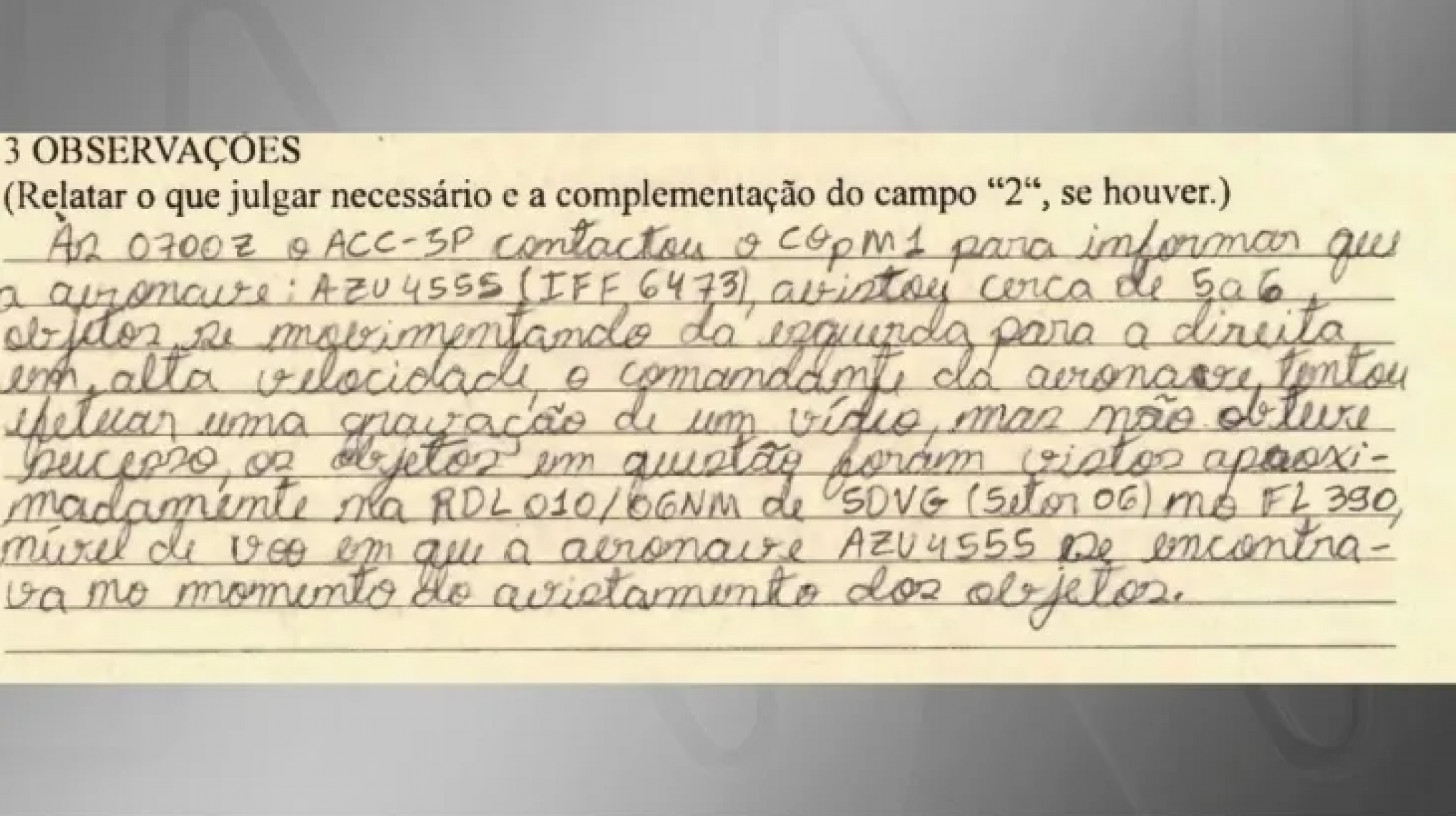 Documentos com relatos de pilotos brasileiros sobre OVNIs são revelados