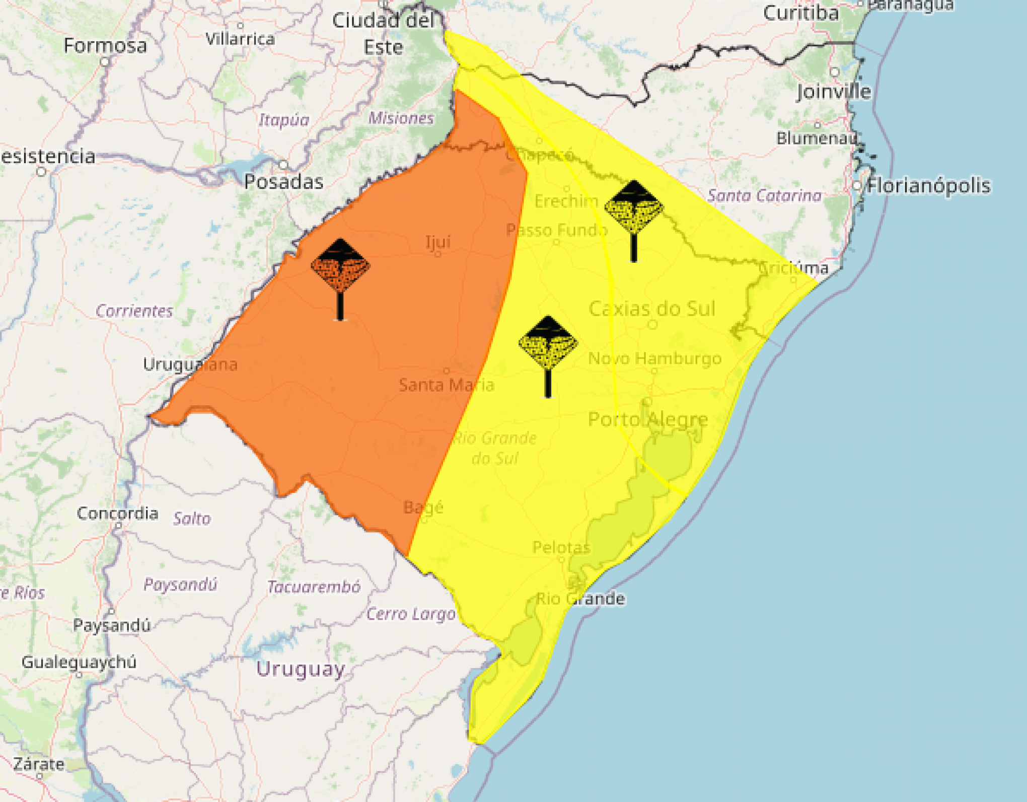 PREVISÃO DO TEMPO: RS tem três alertas para "perigo" de tempestades nas próximas horas