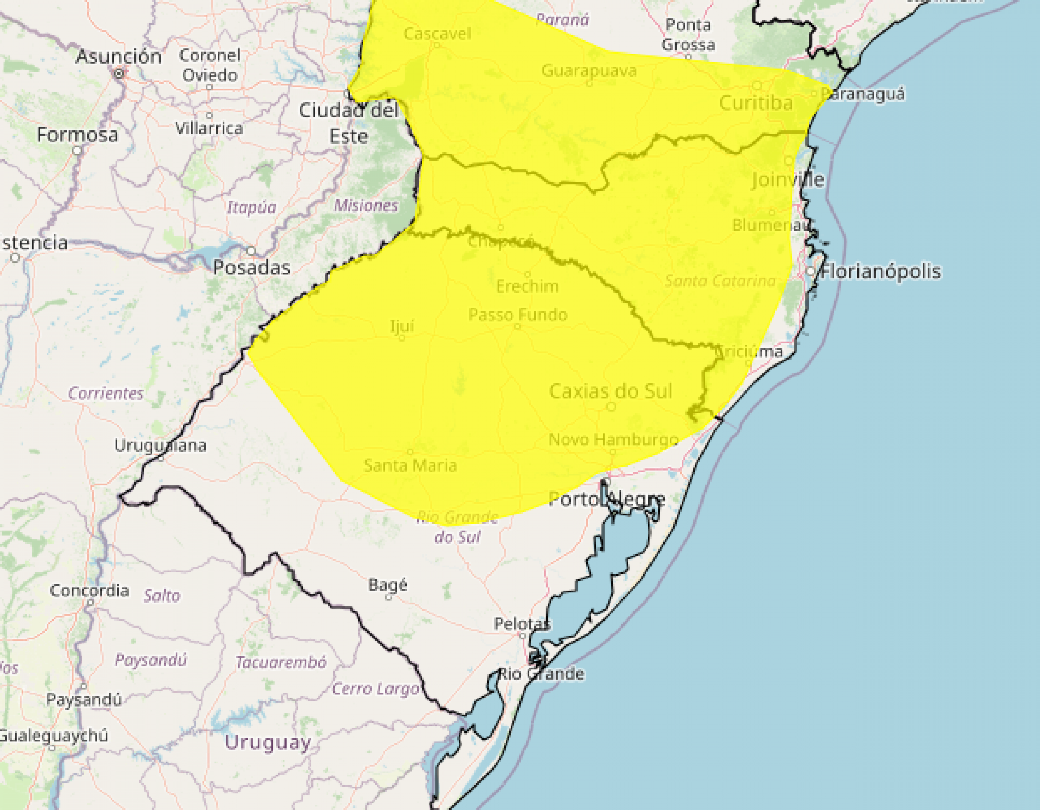 PREVISÃO DO TEMPO: Inmet publica novo alerta para tempestades no Sul do Brasil