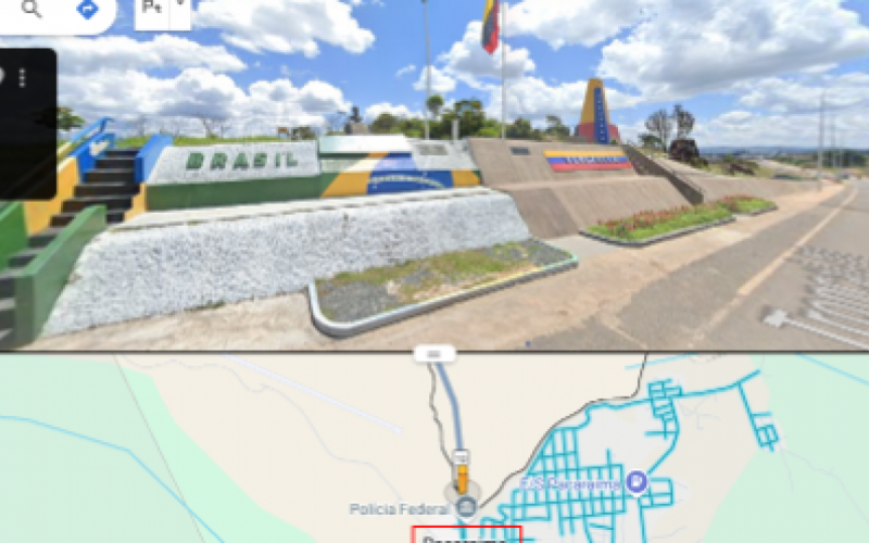 Captura de tela do Google Maps mostra a fronteira entre Brasil e Venezuela em Pacaraima, em Roraima. | abc+