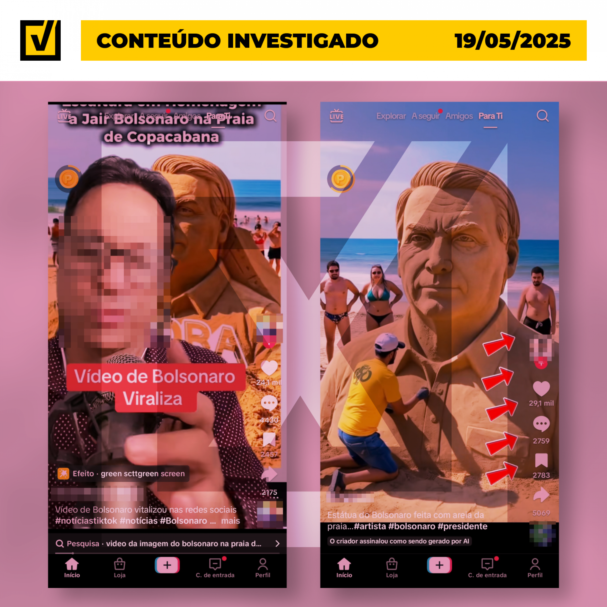 PROJETO COMPROVA: Vídeos virais de escultura de areia de Bolsonaro foram gerados com IA
